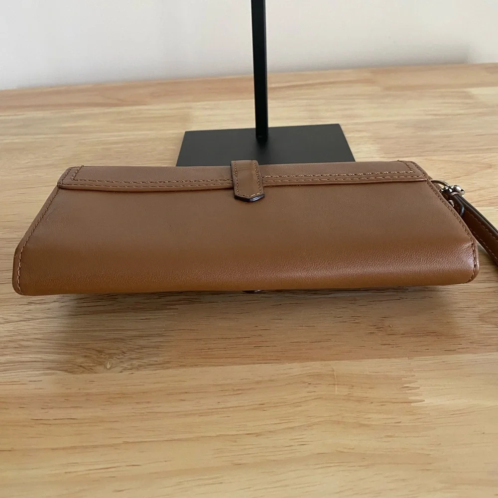 Coach Tan Leather Buckle Wristlet Clutch with Silver Hardware - Picture 10 of 14